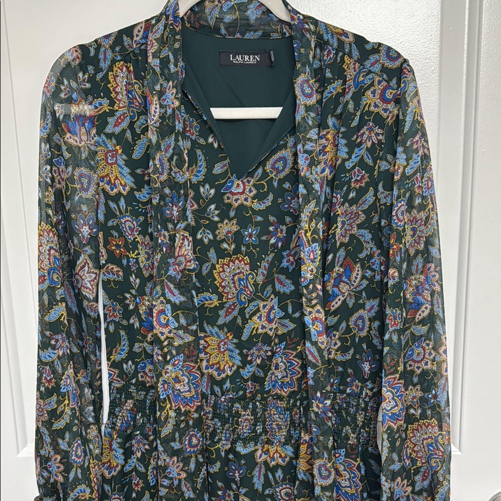 Lauren Ralph Lauren ascot print Georgette dress 6P